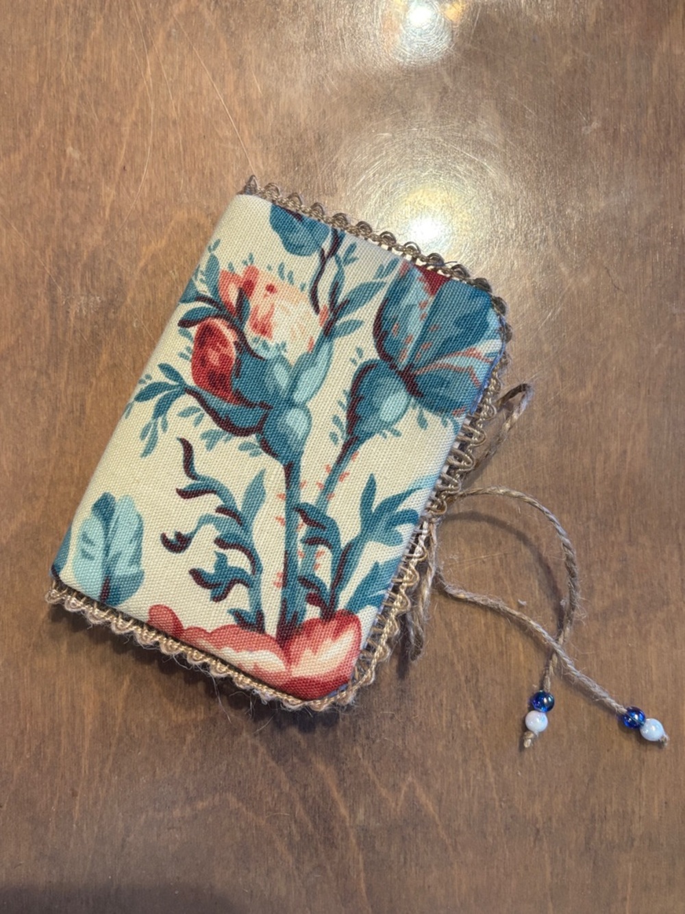 Handmade Floral Fabric Covered Journal Small with Tie and Beaded Detail